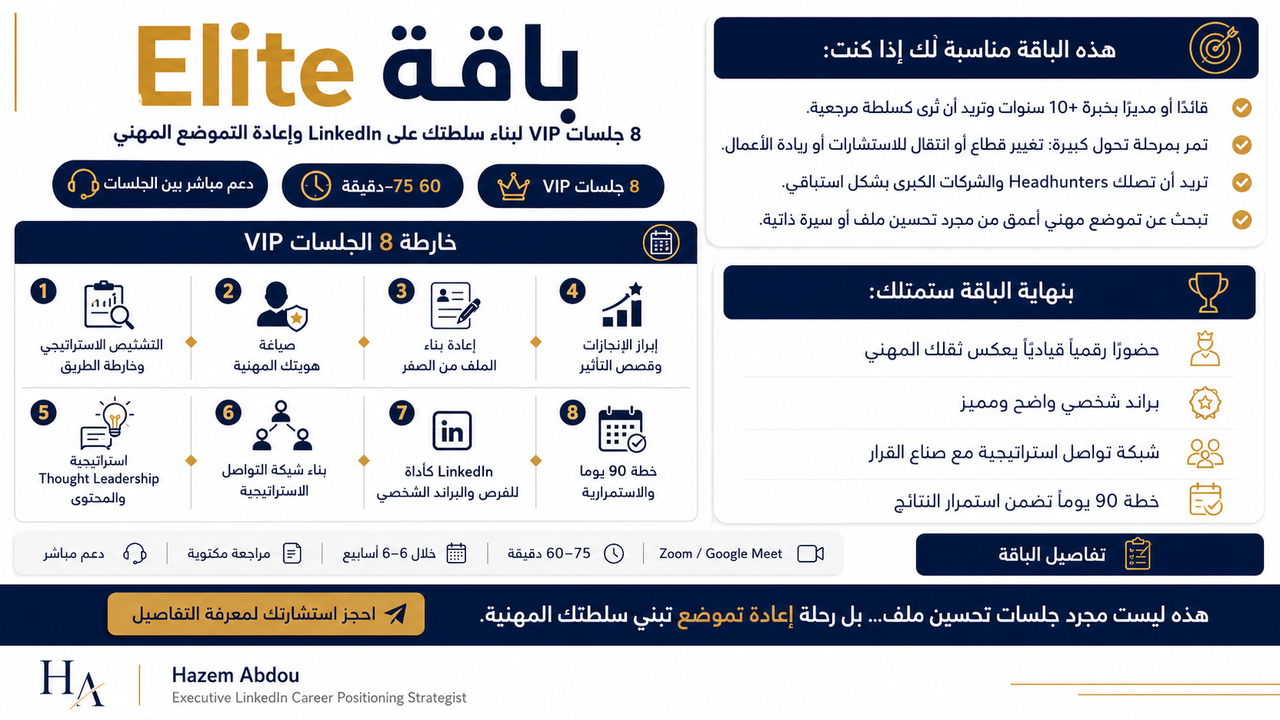 باقة Elite – 8 جلسات LinkedIn (VIP)