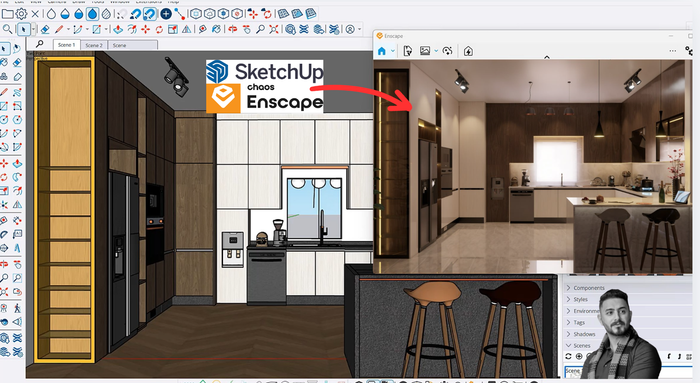 كورس تصميم وريندر المطابخ Sketchup+ Enscape في ساعتين