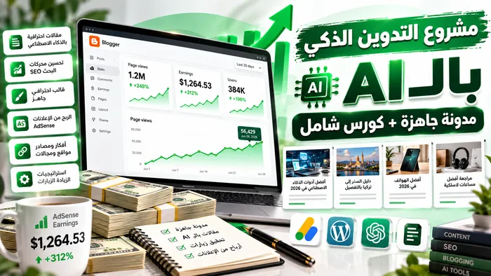 صورة كورس مشروع التدوين الذكي بالـ AI | مدونة جاهزة + كورس شامل
