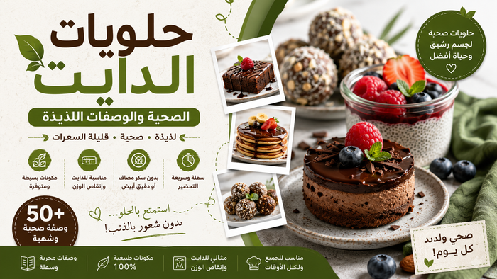 حلويات الدايت الصحية | أكثر من 50 وصفة لذيذة بدون شعور بالذنب