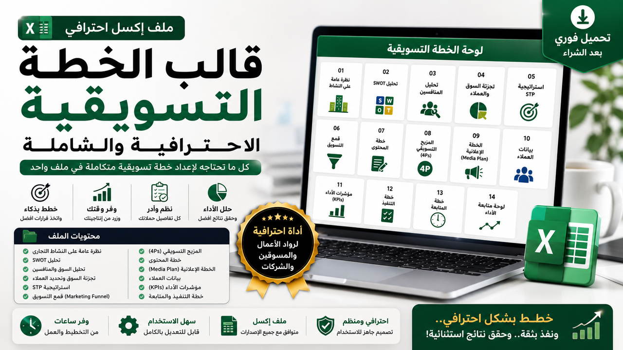 قالب الخطة التسويقية الاحترافية (Excel)