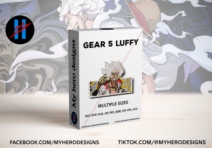 Luffy Gear 5 Embroidery Design – Multi Size & Formats