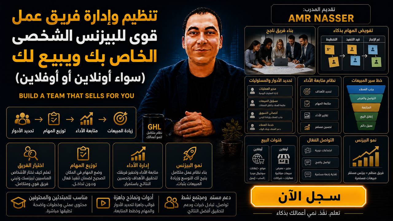 تنظيم وإدارة فريق عمل قوى للبيزنس الشخصى الخاص بك (سواء أونلاين أو أوفلاين)