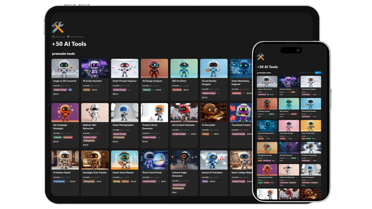 أكتر من 50 أداة ذكاء اصطناعي